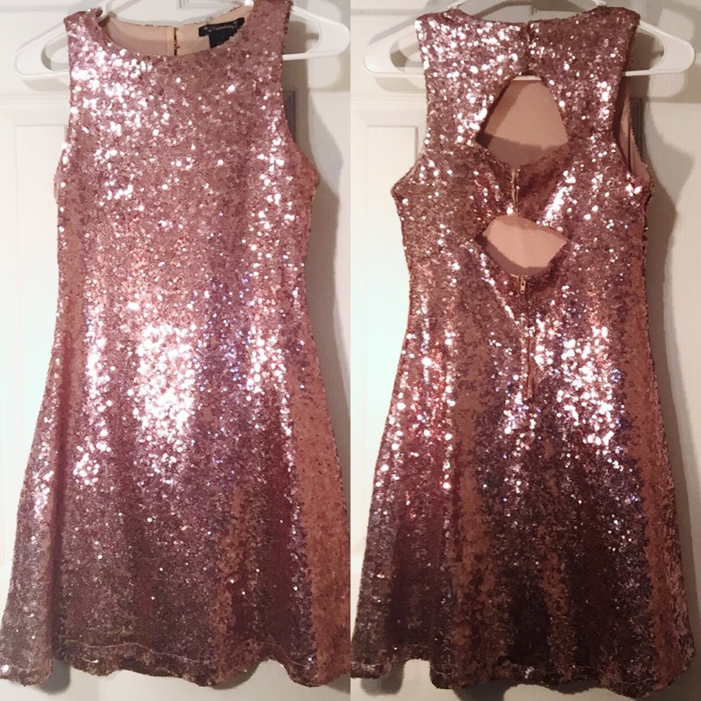 Pink sequin mini dress, cutouts on back